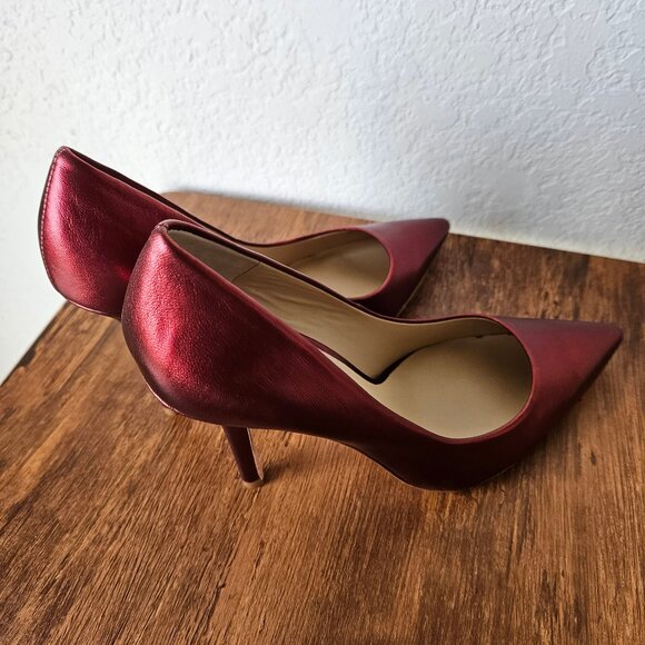 Charles David "Sway" Heels Pump Metallic Garnet Dark Red Leather Pointed Toe 7.5 - Picture 5 of 10